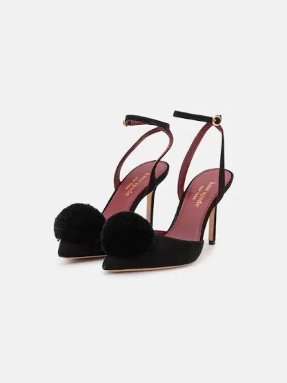 Kate Spade Womens 7B Leather Amour Pom Black High Heels w Box
